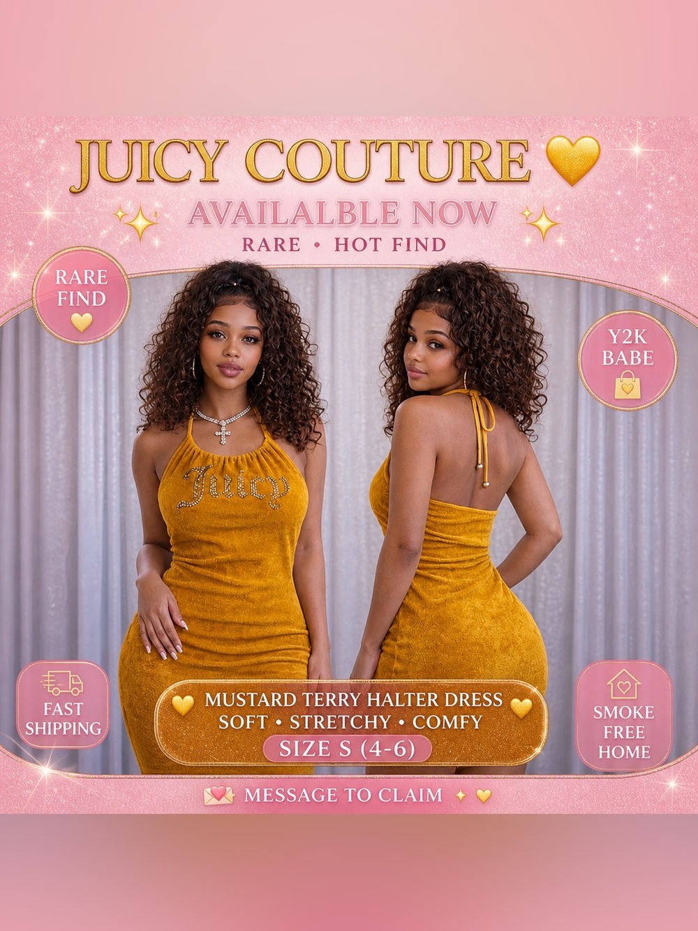 Juicy Couture Mustard Yellow Terry Halter Dress Rare ! Size/S 4-6⭐️